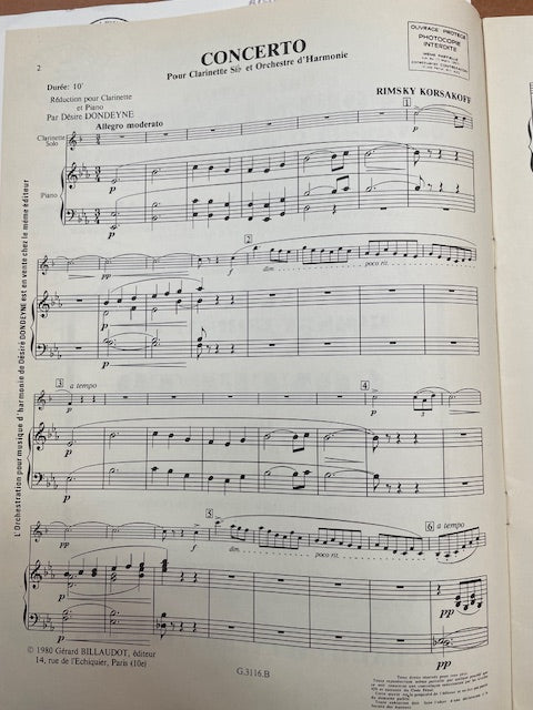 Rimsky Korsakov Concerto pour clarinette et piano-3000 partitions, livres et vinyles d'occasion en vente sur notre site internet gastonmusicclub.fr Gaston Music Store