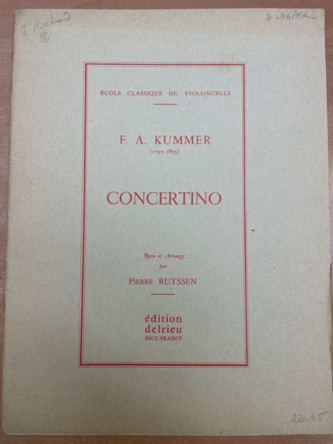 Kummer Concertino en do majeur pour violoncelle et piano-3000 partitions, livres et vinyles d'occasion en vente sur notre site internet gastonmusicclub.fr Gaston Music Store