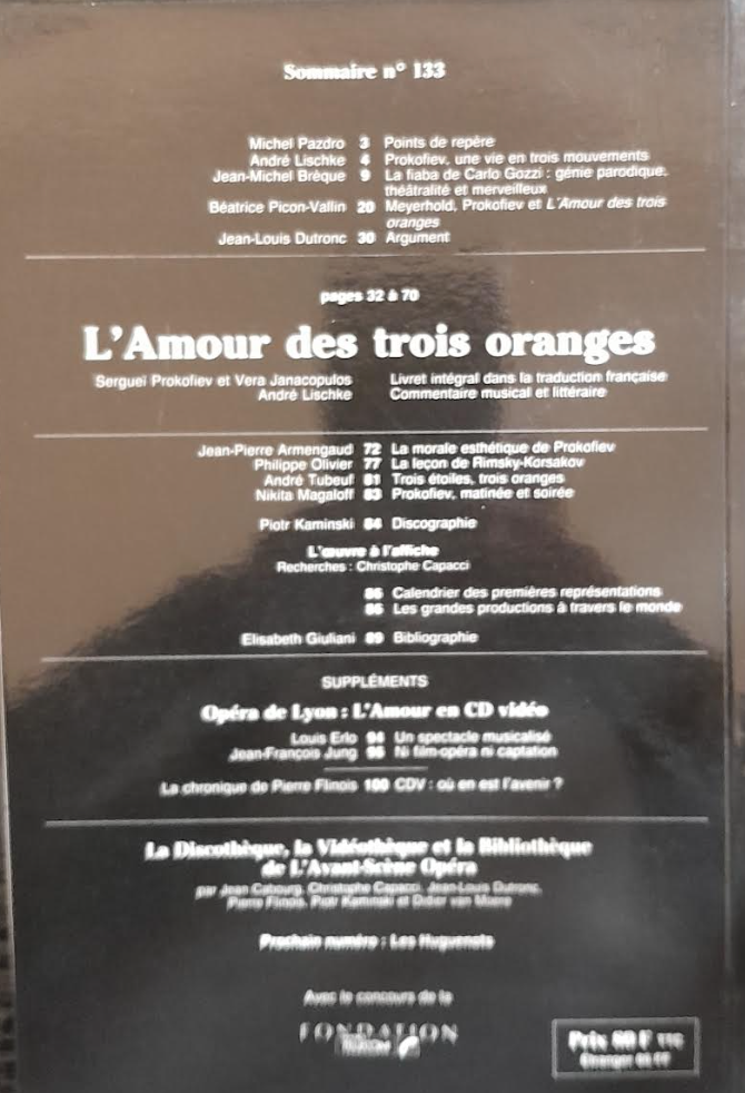Revue "Avant-Scène" Opéra n° 133: L'amour des trois oranges Prokofiev- 3000 partitions, livres et vinyles d'occasion en vente sur notre site internet gastonmusicclub.fr Gaston Music Store