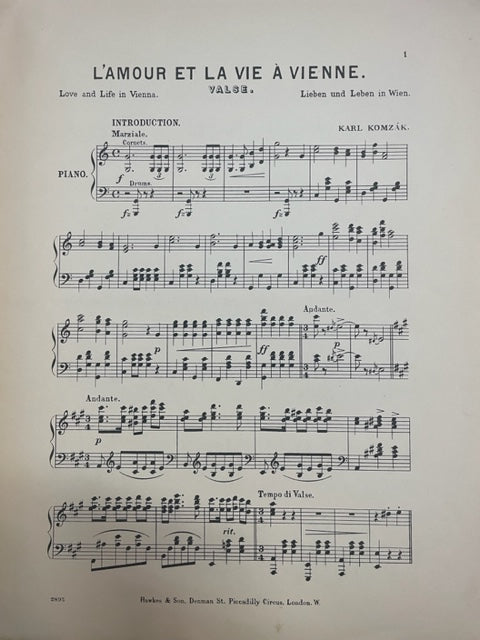 Karl Komzak L'amour et la vie à Vienne, Valse partition piano - 3000 partitions, livres et vinyles d'occasion en vente sur notre site internet gastonmusicclub.fr Gaston Music Store
