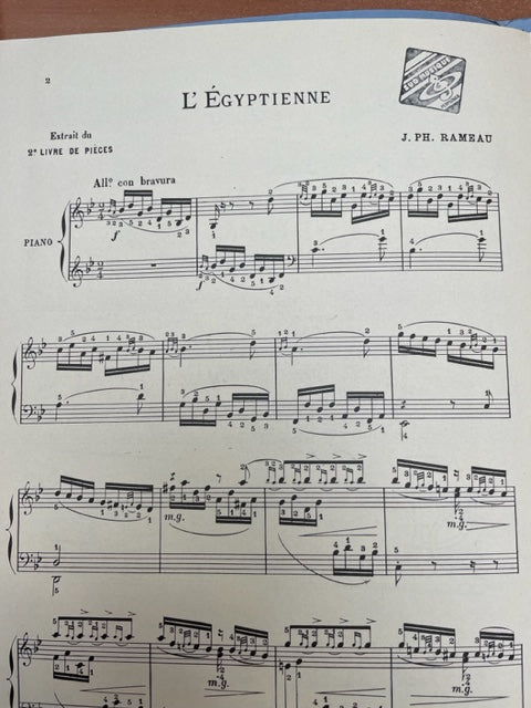 Jean Philippe Rameau L'Egyptienne, extrait du 2e livre de pièces partition piano-3000 partitions, livres et vinyles d'occasion en vente sur notre site internet gastonmusicclub.fr Gaston Music Store