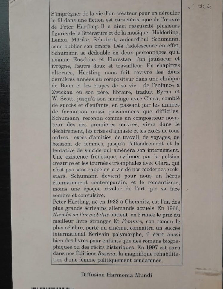 L'ombre de Schumann - Roman de Peter Härtling-3000 partitions, livres et vinyles d'occasion en vente sur notre site internet gastonmusicclub.fr Gaston Music Store
