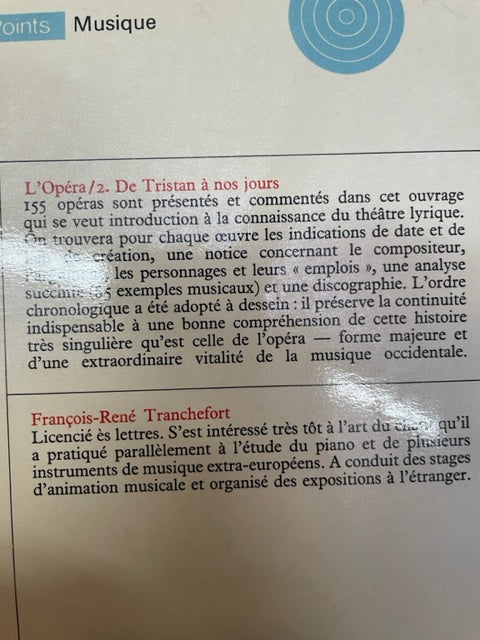L'opéra volume 2 de Tristan à nos jours livre de François René Tranchefort - 3000 partitions, livres et vinyles d'occasion en vente sur notre site internet gastonmusicclub.fr Gaston Music Store