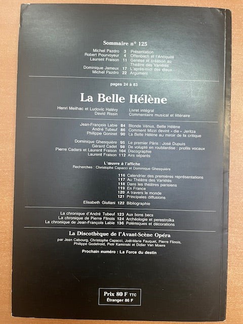 Revue Avant-scène opéra n° 125 Jacques Offenbach La belle Hélène