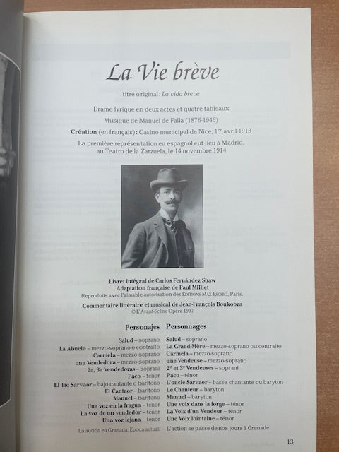 Manuel De Falla La vie brève - L'amour sorcier - Les tréteaux de Maître Pierre - Revue Avant-scène opéra n° 177-3000 partitions, livres et vinyles d'occasion en vente sur notre site internet gastonmusicclub.fr Gaston Music Store