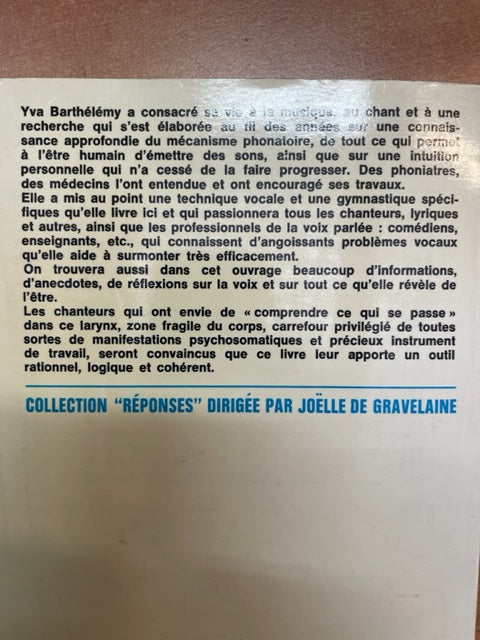La voix libérée Livre de Barthélémy Yva 3000 partitions, livres et vinyles d'occasion en vente sur notre site internet gastonmusicclub.fr Gaston Music Store