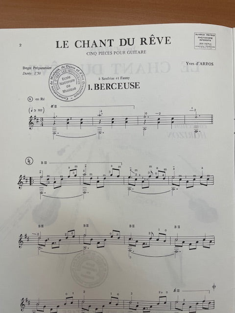 Yves d'Arros Le chant du rêve - Cinq pièces pour guitare-3000 partitions, livres et vinyles d'occasion en vente sur notre site internet gastonmusicclub.fr Gaston Music Store