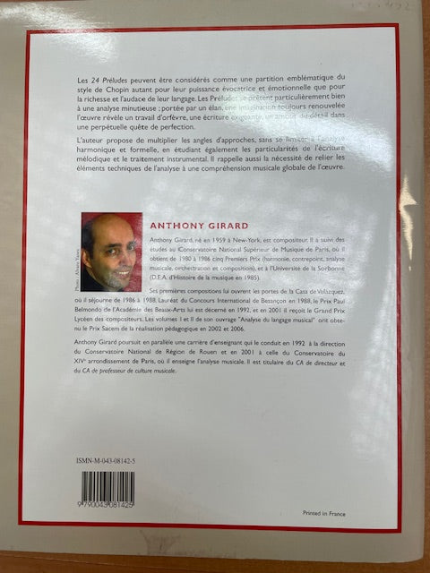 Anthony Girard Le langage musical de Chopin dans les 24 préludes pour piano-3000 partitions, livres et vinyles d'occasion en vente sur notre site internet gastonmusicclub.fr Gaston Music Store