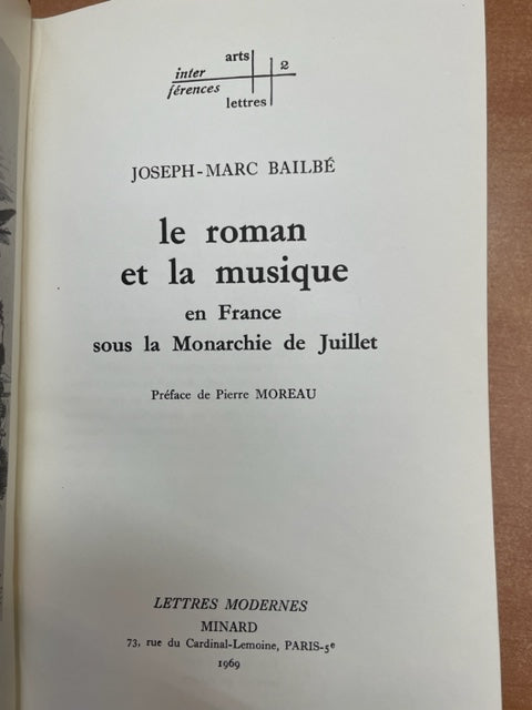 Le roman et la musique en France sous la Monarchie de Juillet livre de Joseph-Marc Bailbé- 3000 partitions, livres et vinyles d'occasion en vente sur notre site internet gastonmusicclub.fr Gaston Music Store