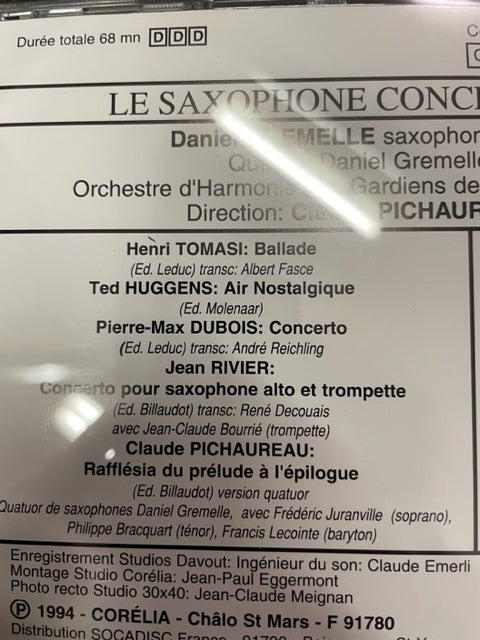 CD Daniel Gremelle Le saxophone Concertant - 3000 partitions, livres et vinyles d'occasion en vente sur notre site internet gastonmusicclub.fr Gaston Music Store
