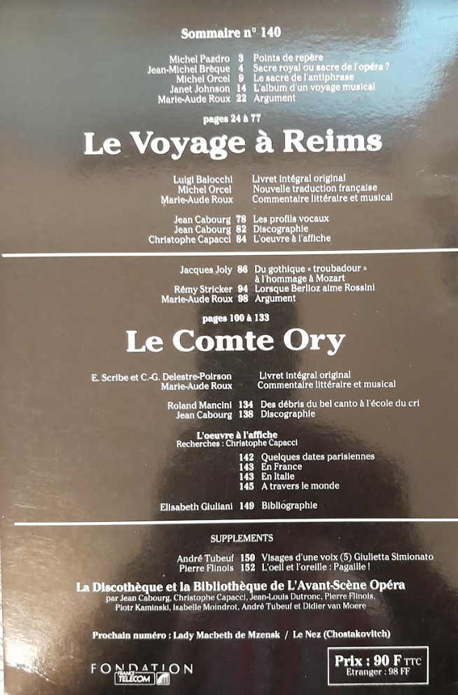 Rossini Le voyage à Reims - Le Comte Ory. Revue "Avant-scène"opéra n°140-3000 partitions, livres et vinyles d'occasion en vente sur notre site internet gastonmusicclub.fr Gaston Music Store