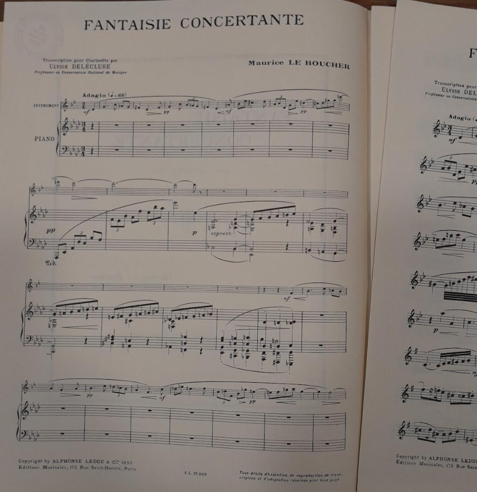 Le Boucher Maurice Fantaisie Concertante pour clarinette et piano