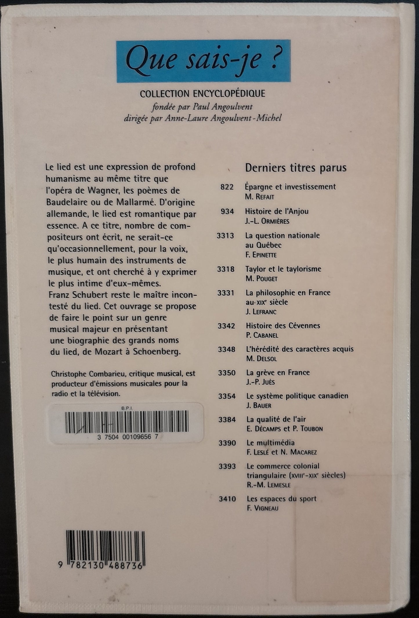 Le Lied, collection "Que sais-je?" livre de Christophe Combarieu