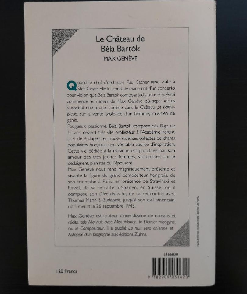 Le château de Bela Bartok, roman de Genève Max