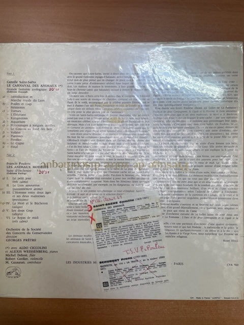 Vinyle Poulenc et Saint-Saëns : Les animaux modèles, suite pour orchestre - Le carnaval des animaux