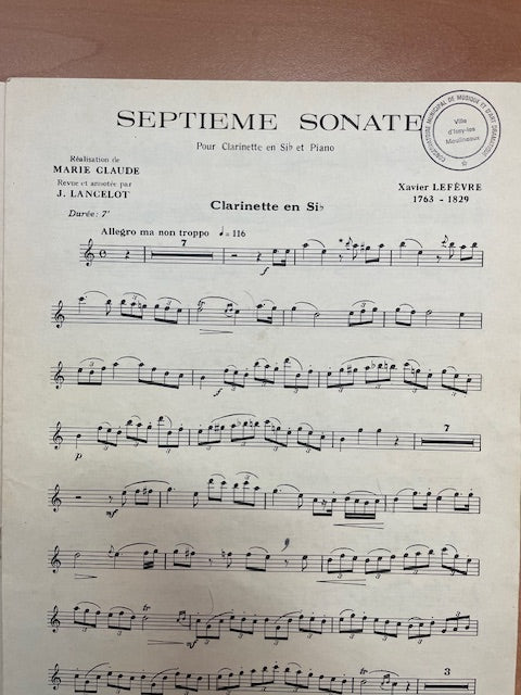 Xavier Lefèvre 7e sonate pour clarinette et piano-3000 partitions, livres et vinyles d'occasion en vente sur notre site internet gastonmusicclub.fr Gaston Music Store