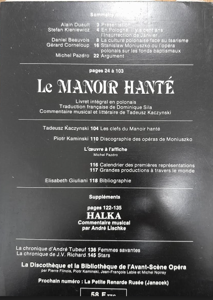 Moniusko Le manoir hanté. Revue "Avant-scène" opéra n° 83-3000 partitions, livres et vinyles d'occasion en vente sur notre site internet gastonmusicclub.fr Gaston Music Store