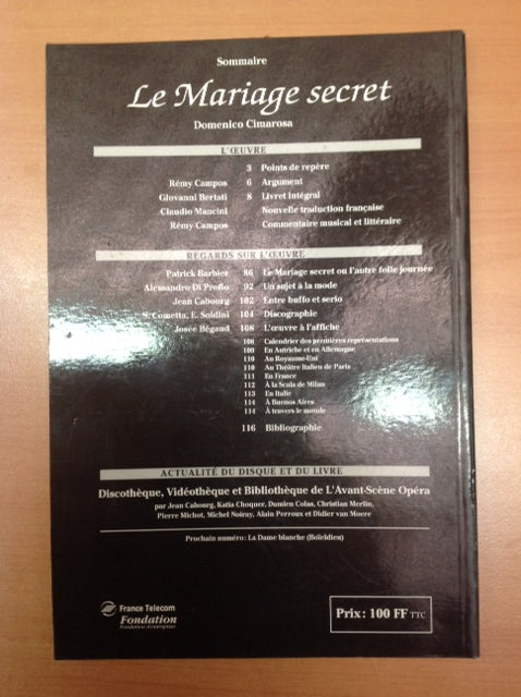 Le mariage secret de Cimarosa, Revue "Avant-scène" n° 175