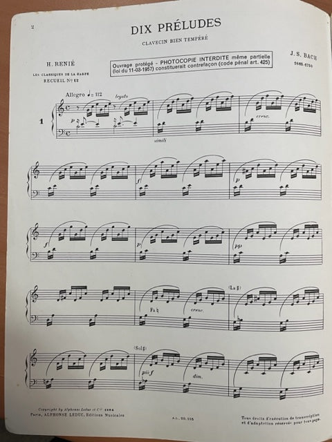 Bach 10 préludes du clavecin bien tempéré partition pour harpe-3000 partitions, livres et vinyles d'occasion en vente sur notre site internet gastonmusicclub.fr Gaston Music Store
