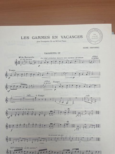 René Defossez Les gammes en vacances pour trompette en ut ou sib et piano-3000 partitions, livres et vinyles d'occasion en vente sur notre site internet gastonmusicclub.fr Gaston Music Store