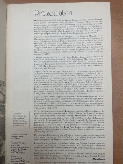 Jean Philipe Rameau Les Indes Galantes - Revue Avant-scène opéra n°46-3000 partitions, livres et vinyles d'occasion en vente sur notre site internet gastonmusicclub.fr Gaston Music Store