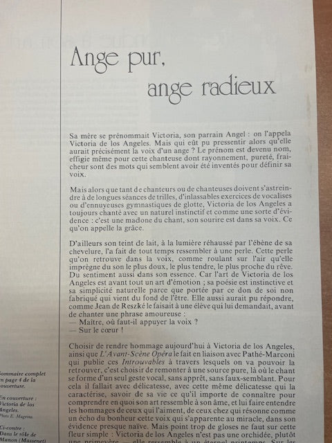Revue Les introuvables de Victoria de Los Angeles éditions Avant Scène-3000 partitions, livres et vinyles d'occasion en vente sur notre site internet gastonmusicclub.fr Gaston Music Store