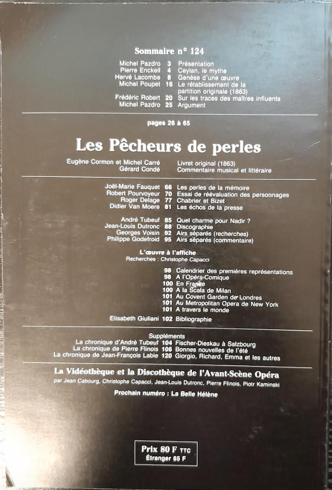 Bizet Les pêcheurs de perles. Revue "Avant-scène" n°124-3000 partitions, livres et vinyles d'occasion en vente sur notre site internet gastonmusicclub.fr Gaston Music Store