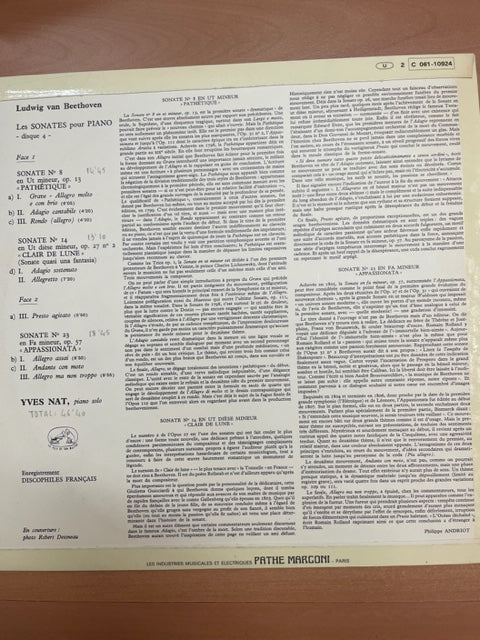 Vinyle Beethoven Sonates n°8 Pathétique, n° 14 Clair de lune, n°23 Appassionata- 3000 partitions, livres et vinyles d'occasion en vente sur notre site internet gastonmusicclub.fr Gaston Music Store