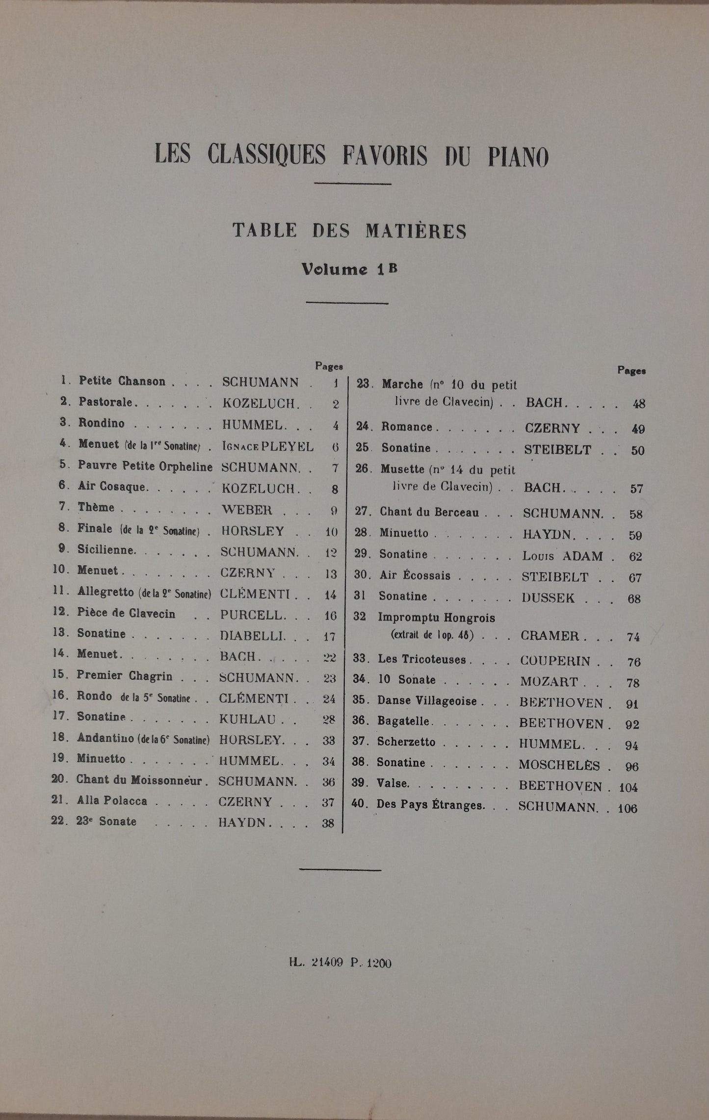 Les classiques favoris du piano - morceaux choisis volume 1B