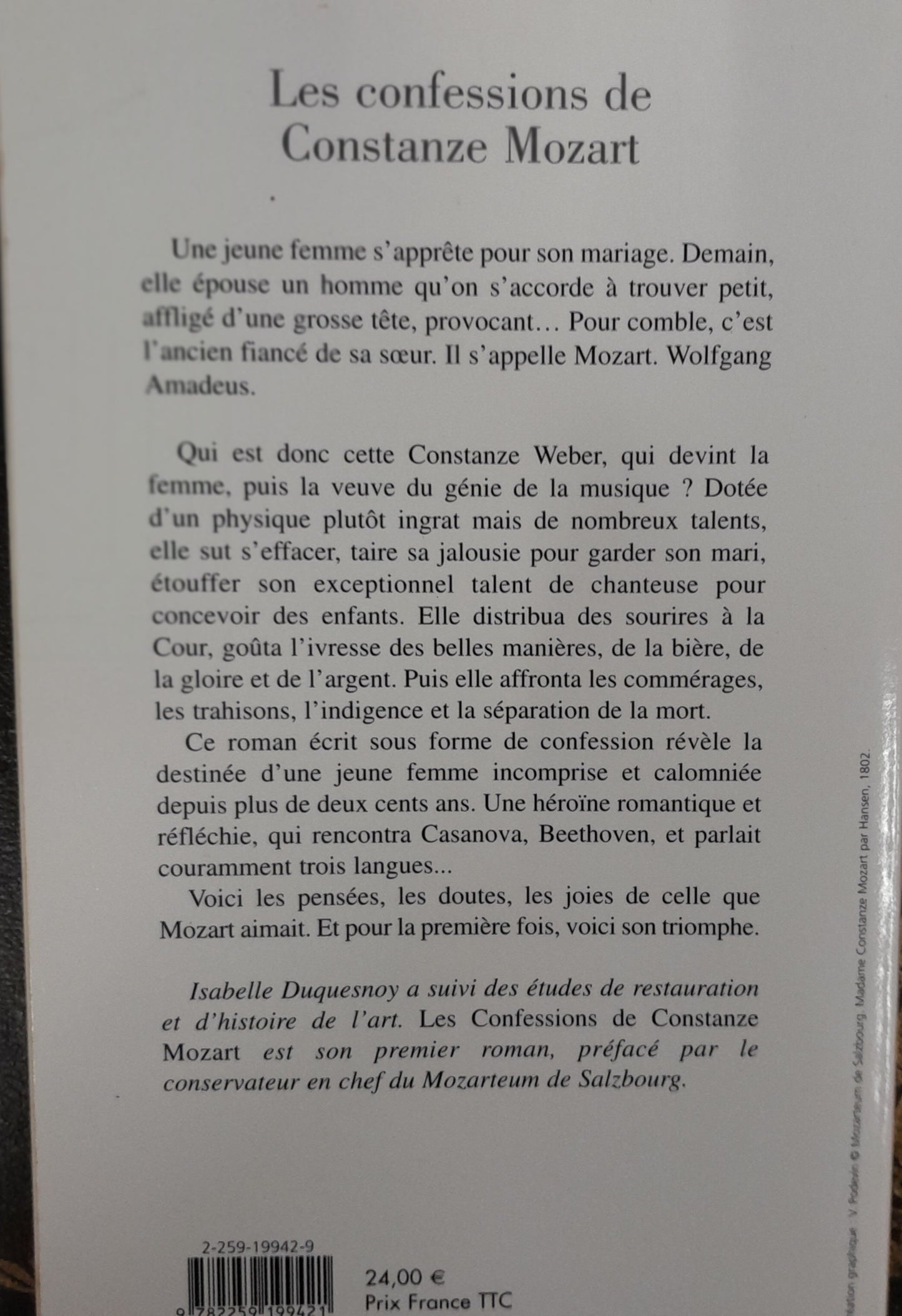 Les confessions de Constanze Mozart, roman Livre d'Isabelle Duquesnoy