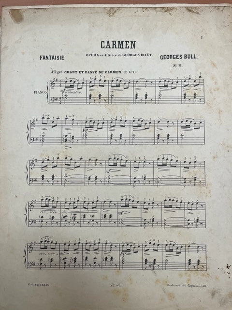 Bizet extraits de "Carmen" et "les Cloches de Corneville" transcription facile pour chant et piano - 3000 partitions, livres et vinyles d'occasion en vente sur notre site internet gastonmusicclub.fr Gaston Music Store