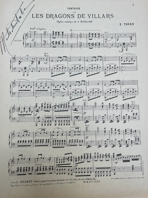 André Maillart Les dragons de Villars, extrait Fantaisie partition piano-3000 partitions, livres et vinyles d'occasion  en vente sur notre site internet gastonmusicclub.fr Gaston Music Store