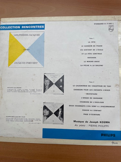 Vinyle Les Frères Jacques chantent Jacques Prévert - 3000 partitions, livres et vinyles d'occasion en vente sur notre site internet gastonmusicclub.fr Gaston Music Store