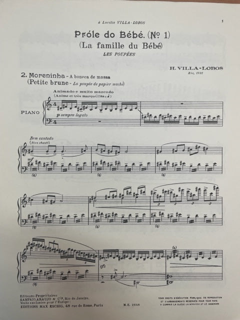Heitor Villa-Lobos A Prole de Bebe Volume 1 n° 2: Moreninha, A bonca de massa pour piano - 3000 partitions, livres et vinyles d'occasion en vente sur notre site internet gastonmusicclub.fr Gaston Music Store