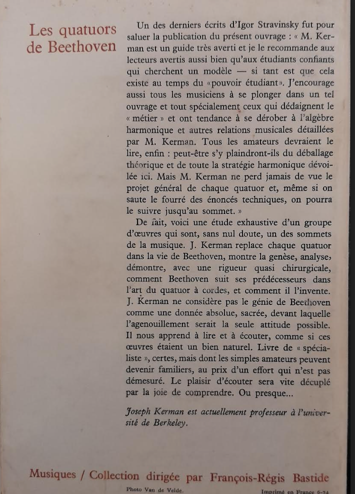 Les quatuors de Beethoven livre de Joseph Kerman-3000 partitions, livres et vinyles d'occasion en vente sur notre site internet gastonmusicclub.fr Gaston Music Store