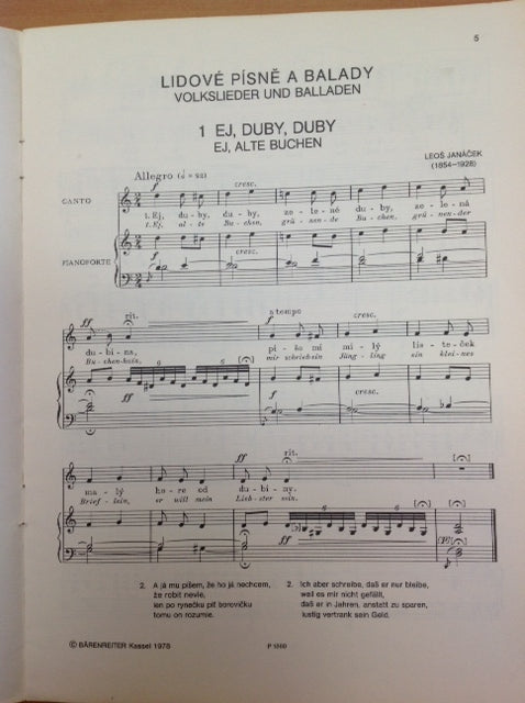 Leos Janacek Lidové Pisne a Balady Volkslieder und Balladen pour voix et piano