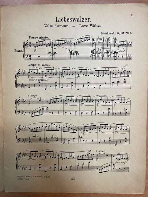Moszkowski Liebeswalzer opus 57 n°5 partition piano- 3000 partitions, livres et vinyles d'occasion en vente sur notre site internet gastonmusicclub.fr Gaston Music Store