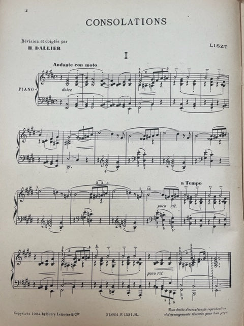 Franz Liszt Franz Consolations partition piano- 3000 partitions, livres et vinyles d'occasion en vente sur notre site internet gastonmusicclub.fr Gaston Music Store