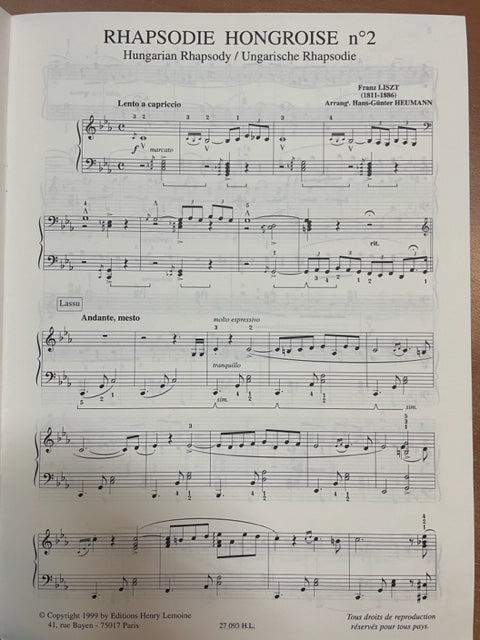 Franz Liszt Rhapsodie hongroise n°2 - Version simplifiée partition piano- 3000 partitions, livres et vinyles d'occasion en vente sur notre site internet gastonmusicclub.fr Gaston Music Store