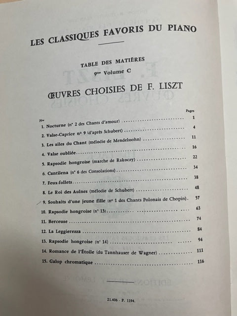 Franz Liszt Oeuvres choisies volume 9C- 3000 partitions, livres et vinyles d'occasion en vente sur notre site internet gastonmusicclub.fr Gaston Music Store