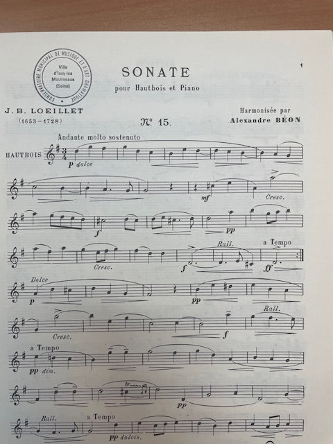 J.B Loeillet Sonate pour hautbois et piano-3000 partitions, livres et vinyles d'occasion en vente sur notre site internet gastonmusicclub.fr Gaston Music Store