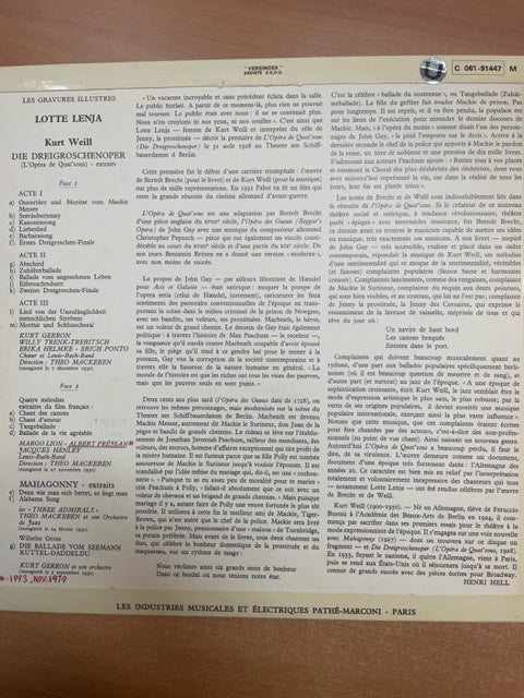Vinyle Kurt Weill L'opéra de quat'sous - Die Dreigroschenoper (extraits) - Mahagonny (extraits)- 3000 partitions, livres et vinyles d'occasion en vente sur notre site internet gastonmusicclub.fr Gaston Music Store