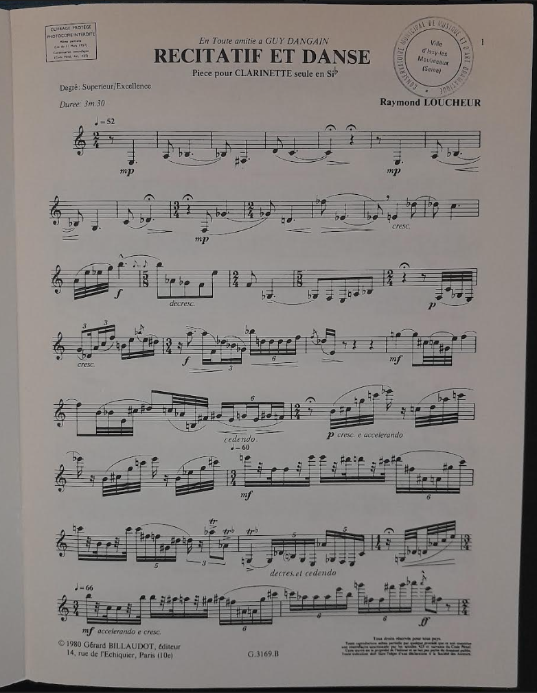 Raymond Loucheur Récitatif et danse pour clarinette seule-3000 partitions, livres et vinyles d'occasion en vente sur notre site internet gastonmusicclub.fr Gaston Music Store
