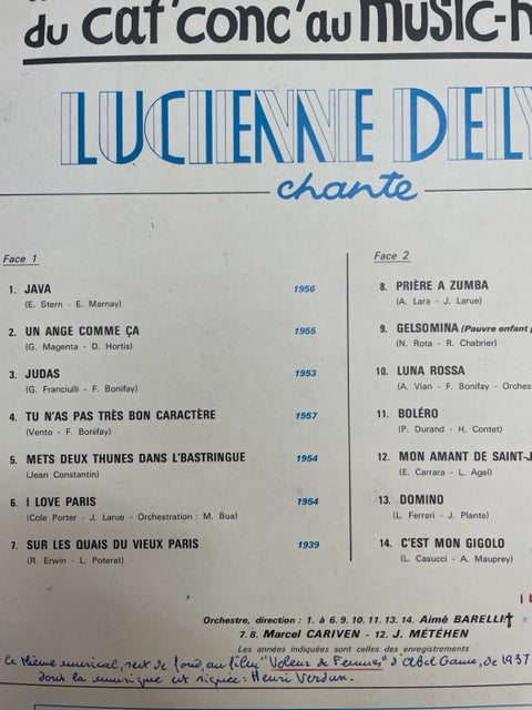 Vinyle Lucienne Delyle chante collection Du caf'conc au Music-Hall n°8- 3000 partitions, livres et vinyles d'occasion en vente sur notre site internet gastonmusicclub.fr Gaston Music Store