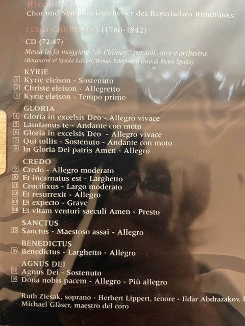 CD Luigi Cherubini Messa in fa maggiore "di Chimay" Riccardo Muti, direction-3000 partitions, livres et vinyles d'occasion en vente sur notre site internet gastonmusicclub.fr Gaston Music Store