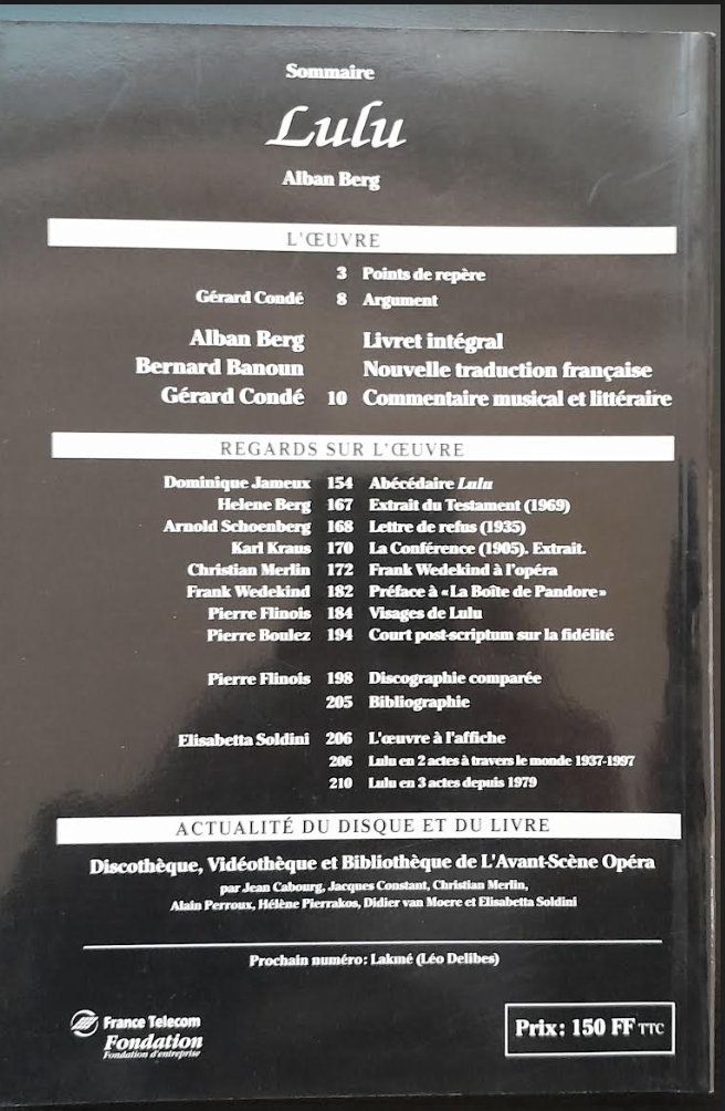 revue "Avant-Scène" Opéra n° 181 - 82: Lulu Alban Berg- 3000 partitions, livres et vinyles d'occasion en vente sur notre site internet gastonmusicclub.fr Gaston Music Store