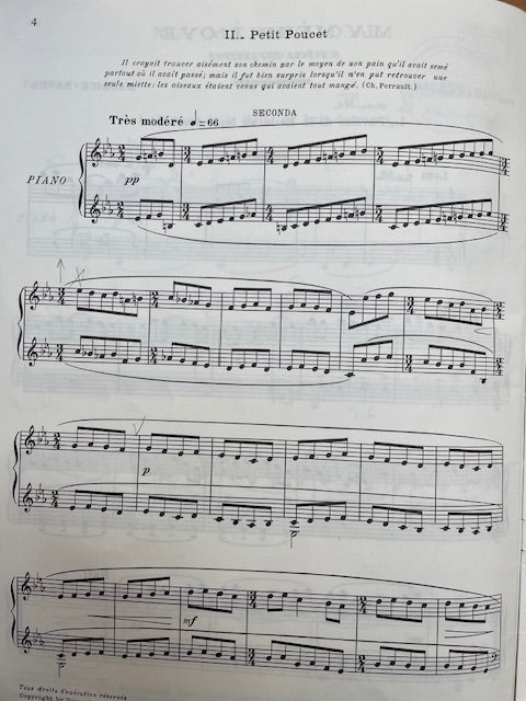 Maurice Ravel Ma mère l'Oye, 5 pièces enfantines pour piano 4 mains-3000 partitions, livres et vinyles d'occasion en vente sur notre site internet gastonmusicclub.fr Gaston Music Store