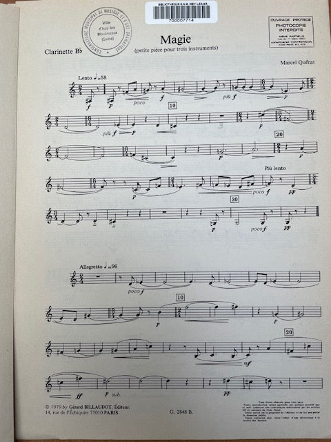 Marcel Quérat Magie - petite pièce pour 3 instruments-3000 partitions, livres et vinyles d'occasion en vente sur notre site internet gastonmusicclub.fr Gaston Music Store