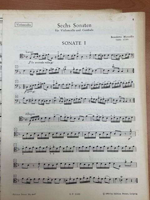 Marcello Sechs sonaten pour violoncelle et piano ou clavecin