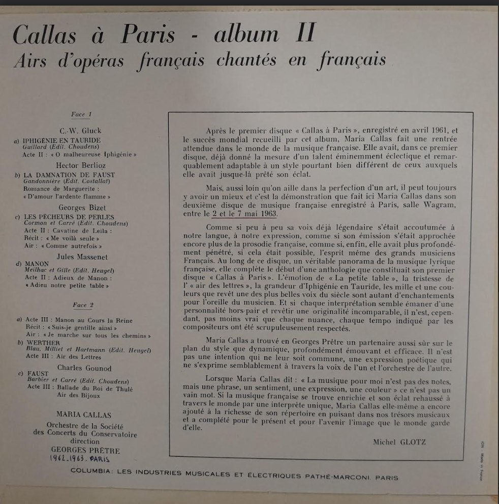 Maria Callas - Callas à Paris album 2: airs d'opéras français chantés en français